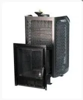 печь для бани чугунная сибирь амур с закрытой каменкой панорамная дверка (сетка)