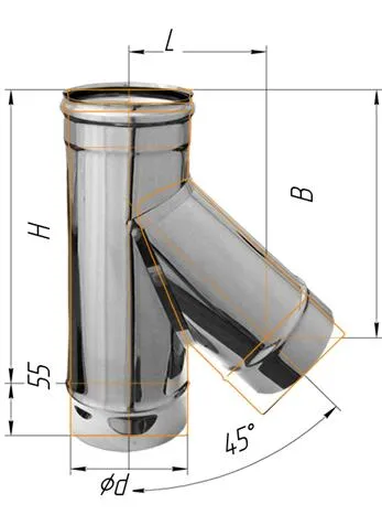тройник феррум угол 135°, нержавеющий (430/0,8мм), ф180, по воде