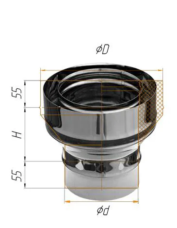 переход феррум на сэндвич нержавеющий, (430/0,5мм), ф115/200, по воде